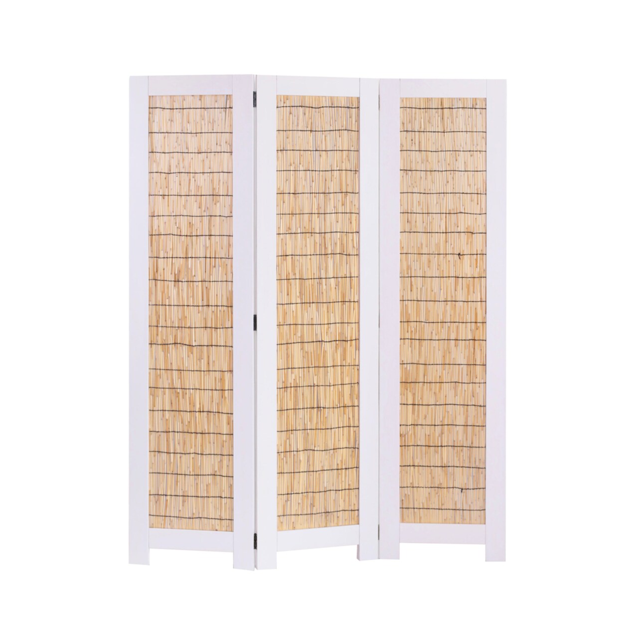 Screen Gems Contemporary Portable 3 Panel Wicker Screen Room Divider - White